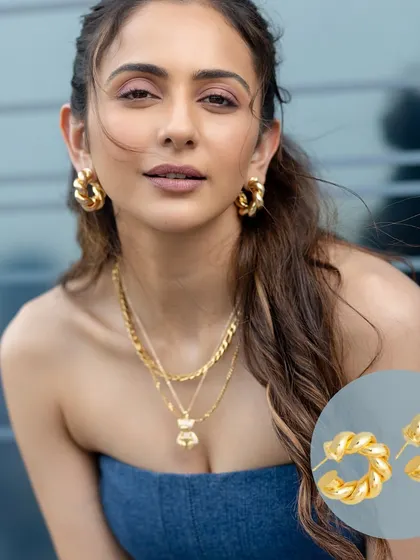 A closer look at Rakul Preet's style, featuring my Braided Beauty Hoops and a layered necklace look. It’s all about those details.