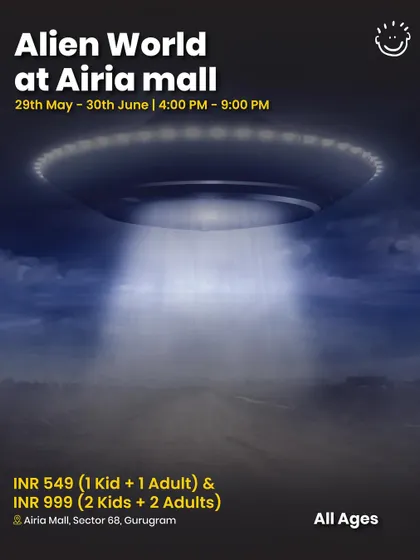 A UFO-themed poster for the Alien World event, capturing the mystery and excitement.