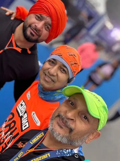 A selfie of our runners at the Super Sikh Run. The joy and camaraderie are evident.