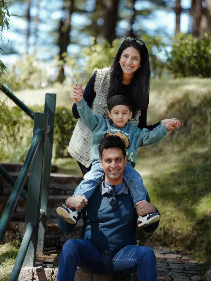 Family portraits are about connection. This outdoor session in the beautiful Shimla landscape allowed for natural, playful interactions, creating a timeless memory of this family's bond.