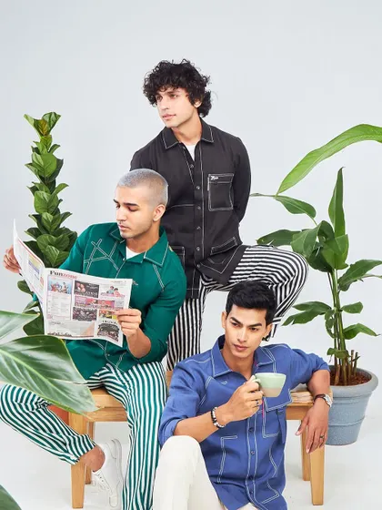 A group of models showcasing the dawn-to-dusk versatility of the Antriksh collection, reflecting the spirit of the cosmos in every piece.