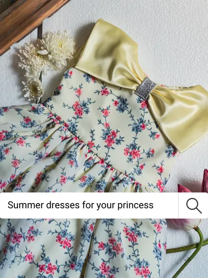 Searching for the perfect summer dress for your princess? Look no further! This graphic highlights a beautiful yellow floral dress that's perfect for sunny days.