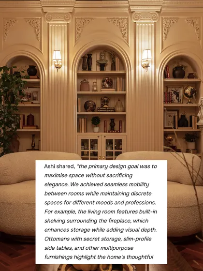 In our GoodHomes feature, I shared my design goal for this project: to maximize space without sacrificing elegance. We achieved this through thoughtful details like built-in shelving and multipurpose furnishings.