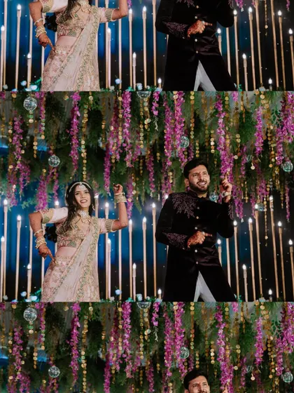 A collage of the couple's Sangeet dance performance.