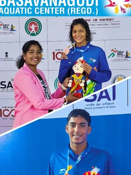 Naisha and Dharshan S with their bronze medals.