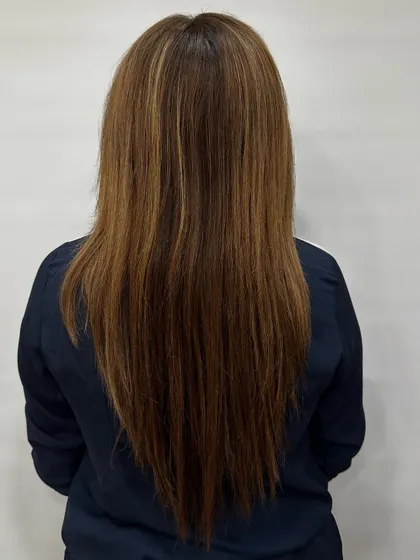 The "before" shot, showing the warmer, slightly brassy color we corrected.