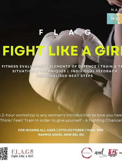 Another look at our workshop announcement, emphasizing that this is an introduction to how you need to think, feel, and train to give yourself a real fighting chance. It's open to women of all ages.