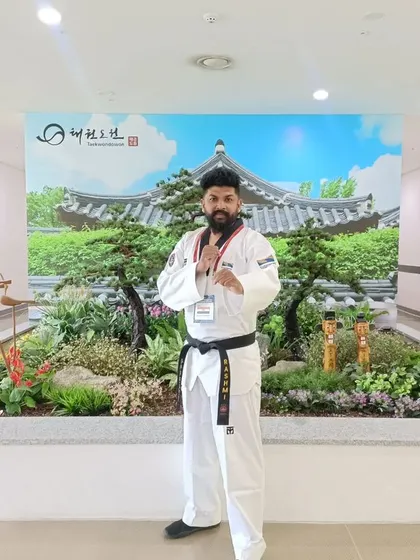 The beautiful indoor gardens at the Taekwondowon complex provide a serene contrast to the intense training.