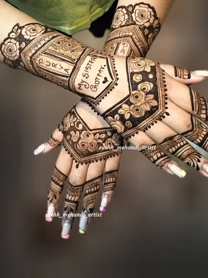 A special design for the sister of the bride. It includes her sister's name "Purva" and the sweet message "My Sister Got My."