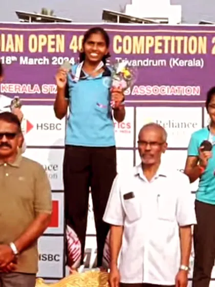 My athlete Eekisha Bhadsavale on the podium after winning a bronze medal in the 400m run at the Indian Open 400m Competition.