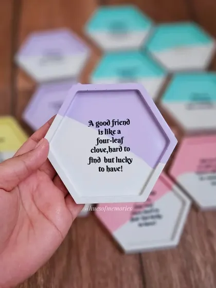 'A good friend is like a four-leaf clover, hard to find but lucky to have!' This coaster in pastel purple is a wonderful way to appreciate your friends.