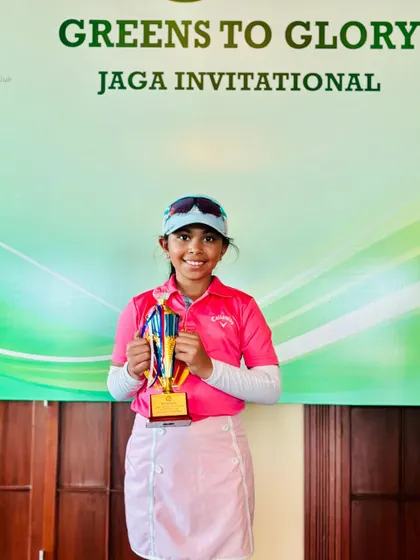 Aahana Shrivastava with her winner's trophy at the Greens to Glory Junior Golf Tournament, JAGA Invitational.