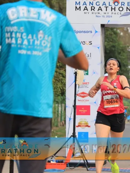 An action shot from the Mangalore Marathon 10K. I ran a 47:13 and was surprised with a 3rd place overall finish among women.