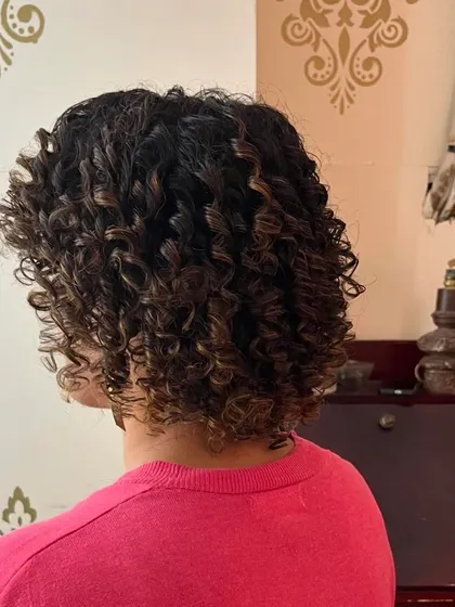 Another angle of the curly bob, highlighting the shape and how the curls now sit beautifully.