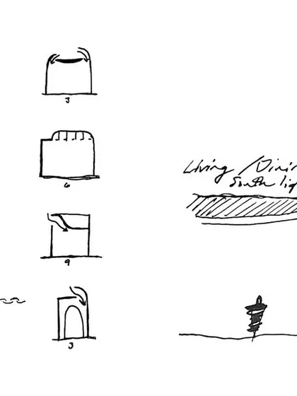 Our design process for the skylights at DUA Villa began with simple sketches. We explored various forms and sections to understand how they would channel daylight and create the ethereal play of light we envisioned for the interiors.