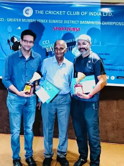 A proud moment with my partner Deepak Jaitly after winning the 80+ Men’s Doubles Combination at the CCI GMBA District Badminton Championship.