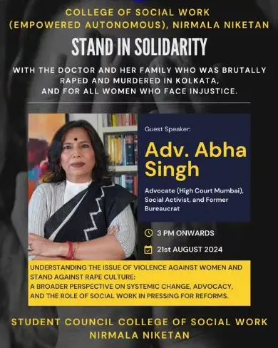 I was invited as a guest speaker by the student council of Nirmala Niketan College of Social Work to stand in solidarity with the victims of the Kolkata rape case. It is vital to discuss the broader perspective on systemic change and advocacy with future social workers.