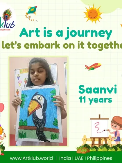 Saanvi, age 11, lets her art speak louder than words with this bold and colorful painting of a toucan.