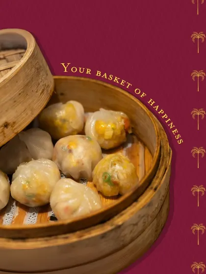 A basket of happiness. Our steamed vegetable dumplings are delicate, flavourful, and served piping hot from traditional bamboo steamers, offering an authentic taste of Asia.