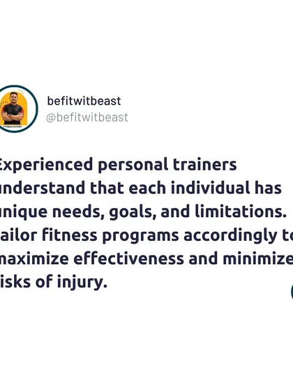 Experienced trainers understand that each individual is unique. I tailor fitness programs to your specific needs, goals, and limitations to maximize effectiveness and minimize injury risk.