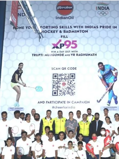 A group photo from the IndianOil "Cheer for India" campaign held at our academy, where our students got to interact with top athletes.