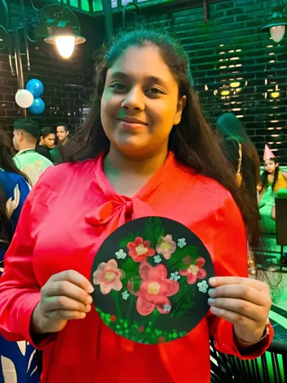 Another beautiful creation from a kids' art party. It's so rewarding to see each child's unique artistic expression come to life on the canvas.