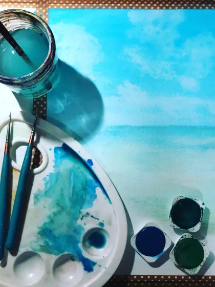 Invited the ocean to my desk today. A simple watercolor painting to bring a sense of calm and vastness into my space.