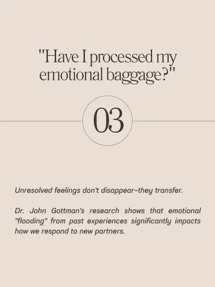 **Ask yourself these five questions before you start dating again.** What did I learn from my last relationship? Am I dating because I want to or because I feel I should? Have I processed my emotional baggage? What are my non-negotiables versus my preferences? Am I comfortable being authentic on dates? The answers will determine your readiness.