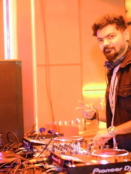 My favorite place to get a picture: behind the decks at The Fixx Bar. Ready to deliver a night of Bollywood and house music.