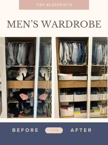 Another men's wardrobe makeover. We turned this cluttered space into an organized haven, so no more morning struggles. Just grab and go!