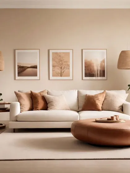 Revamp your living room with our pro tips! This image showcases a warm, earthy palette. Thoughtful design choices, from selecting the perfect furnishings to adding finishing touches, can elevate your space.