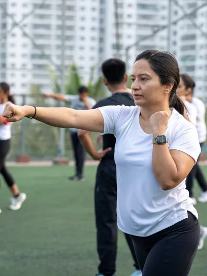A duplicate of a participant showing great form during the boxing bootcamp.