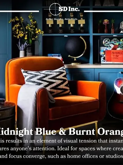 Unexpected color pairings can create incredible visual interest. Combining midnight blue with burnt orange, for example, creates a dynamic tension ideal for creative spaces like home offices or studios.