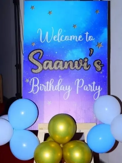 A custom welcome sign for a "Twinkle Twinkle Little Star" themed party. The starry night design and glittery letters create a magical first impression for guests.