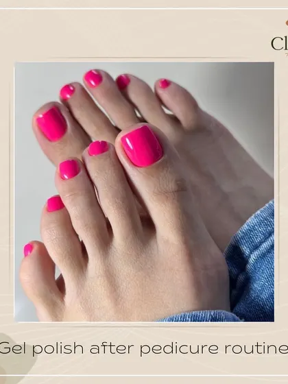 Add a much-needed pop of color to your happy feet. This bright pink gel polish application after a pedicure routine is the perfect finishing touch.