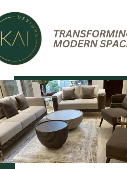 A modern living room set with sofas, armchairs, and textured coffee tables. This collection was designed to transform a contemporary space with coordinated pieces that offer both comfort and visual interest.