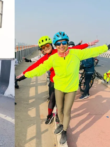 A collage from our "Bye Bye 2024" group ride, featuring riders on the road and a tandem bike.