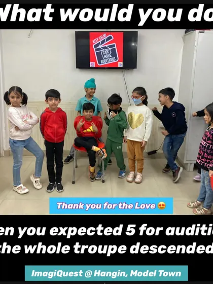 The turnout for our theatre auditions was amazing. This photo captures the large group of enthusiastic kids who came to try out, showing the vibrant community of young performers at Hangin.