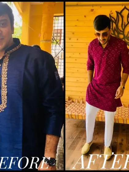 This transformation shows a complete change in body composition and style. Our trainer Akshay guided this client toward a leaner, more confident version of himself.