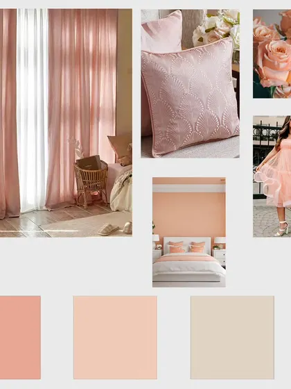 A moodboard inspired by the soothing tones of deep peach and rich brownish beige. These colors create a perfect retreat for relaxation and elegance.