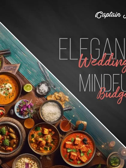 I can help you plan an elegant wedding on a mindful budget. This overhead shot of a diverse spread of Indian dishes shows that you don't have to compromise on variety or quality.