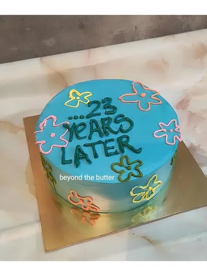 A fun, Spongebob-themed "23 Years Later" bento cake for an anniversary with a sense of humor.