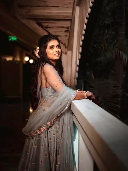 A beautiful nighttime shot of a client. The makeup is designed to look great in any lighting, from bright daylight to evening party lights.