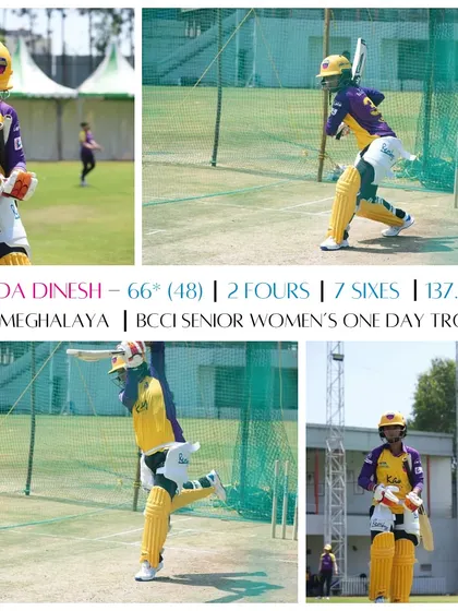 A visual breakdown of Vrinda's explosive innings of 66 not out, which included 7 sixes. This is modern-day power hitting.
