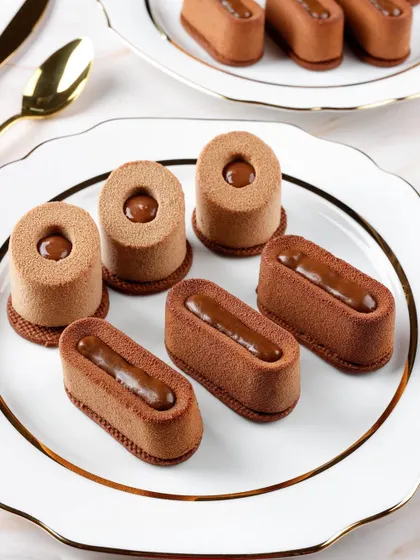 Photographing delicate desserts requires precision. I use specific lighting techniques to showcase the velvety texture of these chocolate entremets and the glossy finish of the filling, making them look as luxurious as they taste.