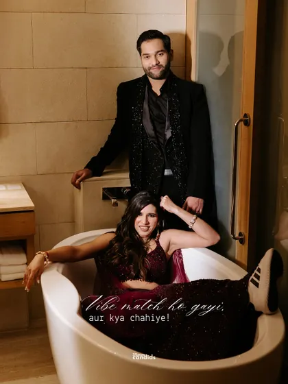 "Vibe match ho gayi, aur kya chahiye!" The full version of the iconic bathtub shot, capturing the couple's playful and unconventional spirit. This is what it's all about.