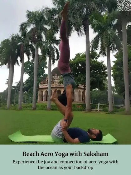 Announcing a transformative beach retreat in Goa, featuring activities like beach acro yoga. It's a chance to experience the joy and connection of partner practice with the ocean as your backdrop.