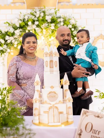 A happy family moment during a fairytale-themed first birthday party. We love creating beautiful spaces where families can come together and make lasting memories.