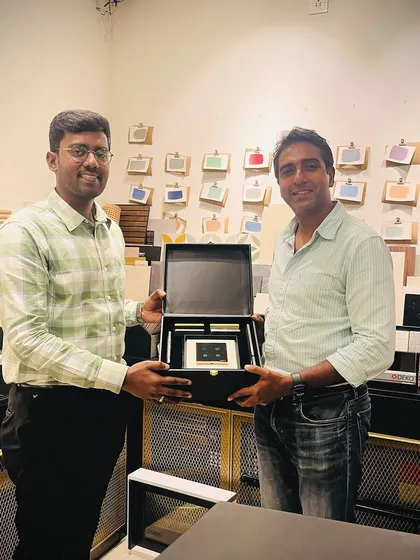 Our team presenting the full range of our keypad options to Akhilesh Baldota at his design studio, Creative Geometry, in Bangalore.