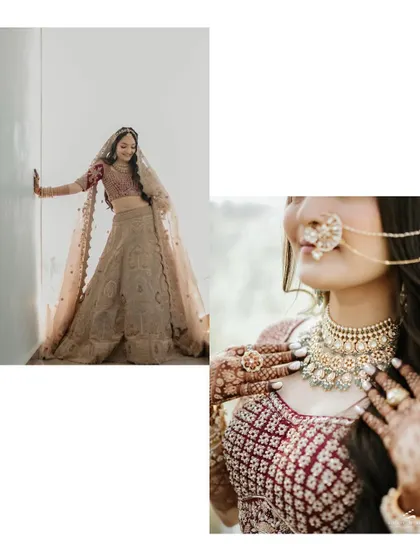 A collage showing the bride's full look and a close-up of her beautiful jewelry. It's a comprehensive view of her stunning bridal style.